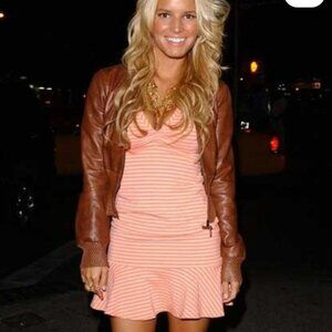 Jessica Simpson ASO Y2K 2003 Ladies of the Canyon V Pinch Stripe Mini Dress